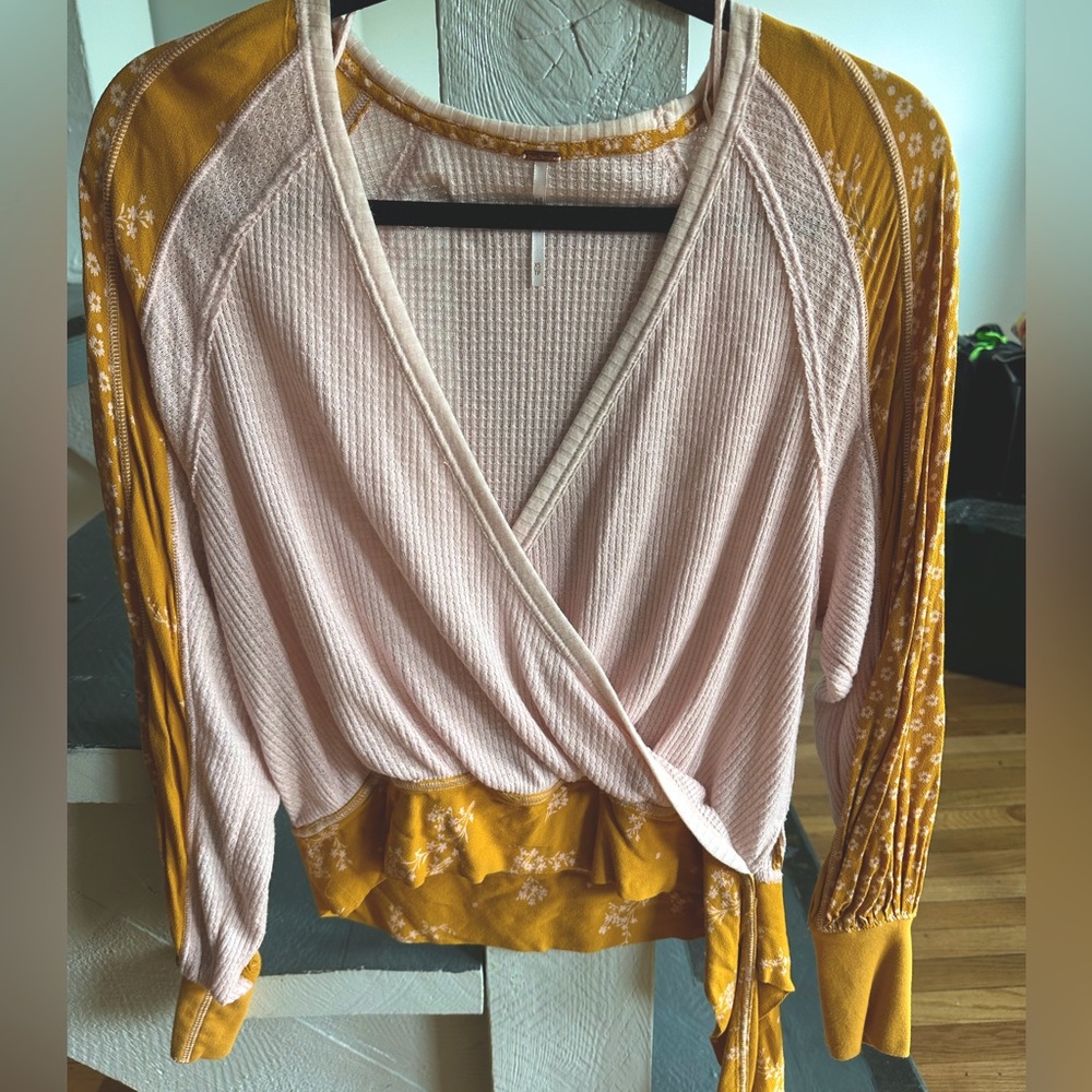 Free People Auxton Thermal Wrap Top - Pink and Mustard